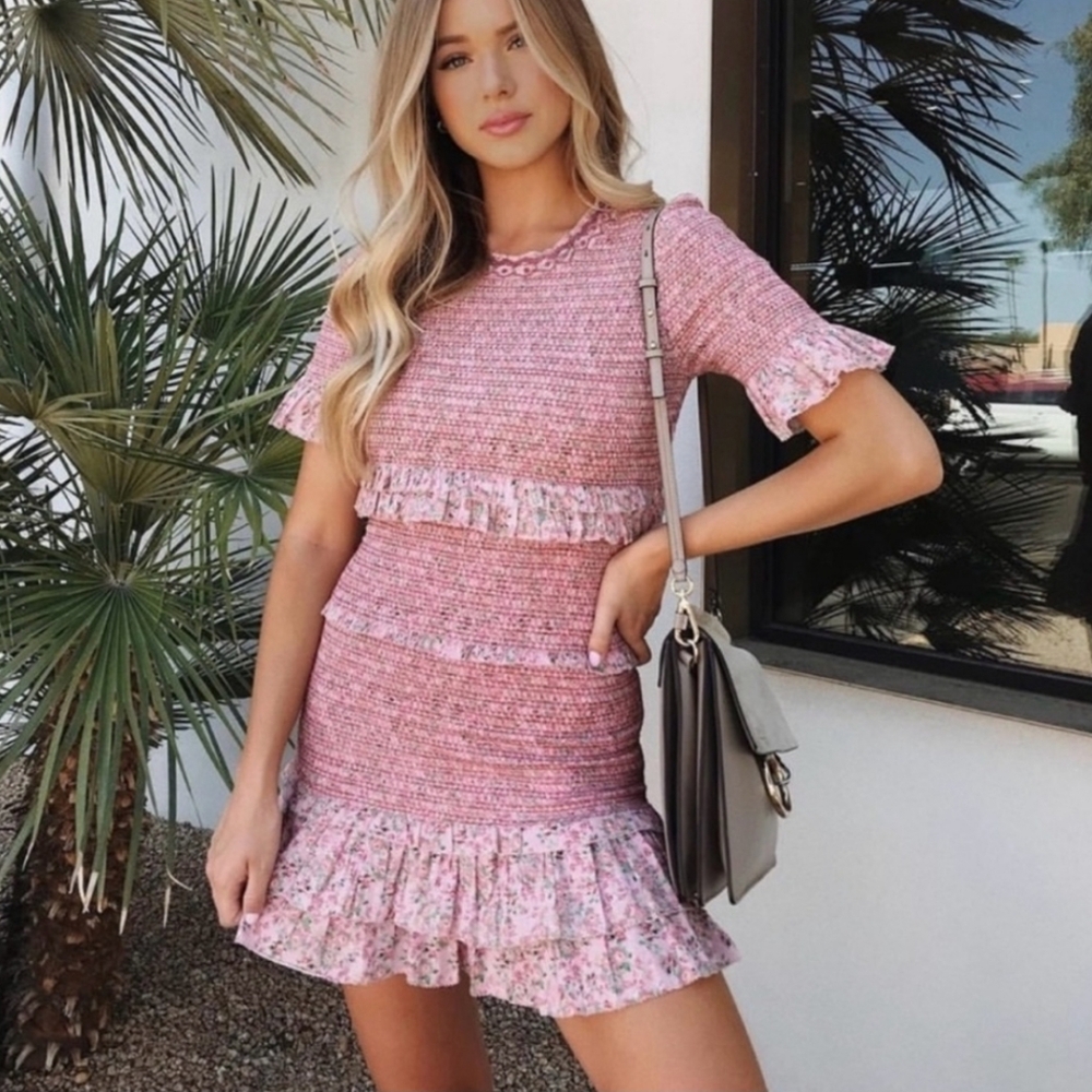 LoveShackFancy Pink Aveline Smocked Mini Dress LSF